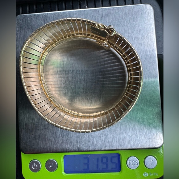 10KT Yellow Gold Italy Textured Wide Band Solid Gold Beacelet 6” - Picture 7 of 7